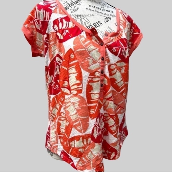 Lucky Brand Tropical Leaves Summer Top - Picture 1 of 13
